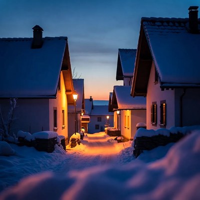 Winter evening in quiet neighborhood
