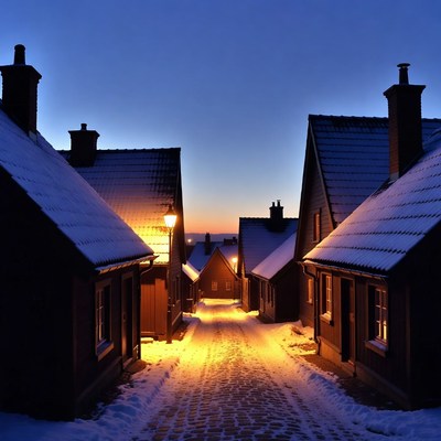 Snowy street in a quiet village