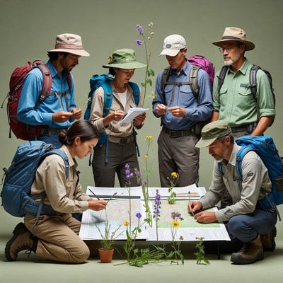 Hikers planning trip in nature