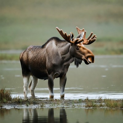 Moose standing in a wetland area
