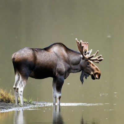 Moose standing by water's edge