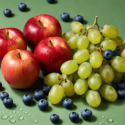 Fresh fruits on a green surface