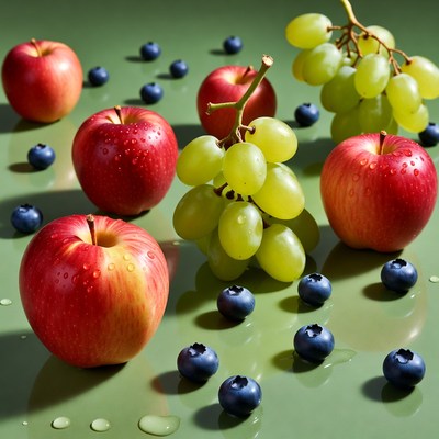 Fresh fruits on a green surface