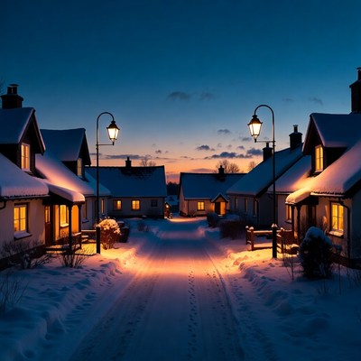 Winter night in a quiet village