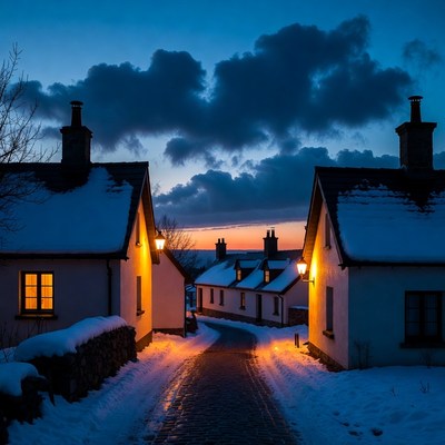Winter evening in a village