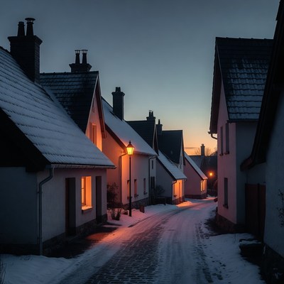Winter evening in a quiet village