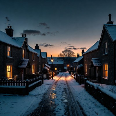 Winter evening in a quiet village