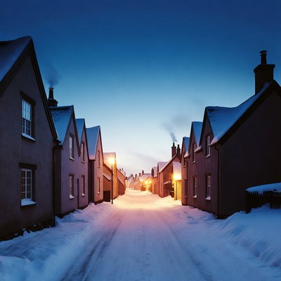 Winter evening in a quiet village