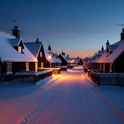 Winter night in a snowy village