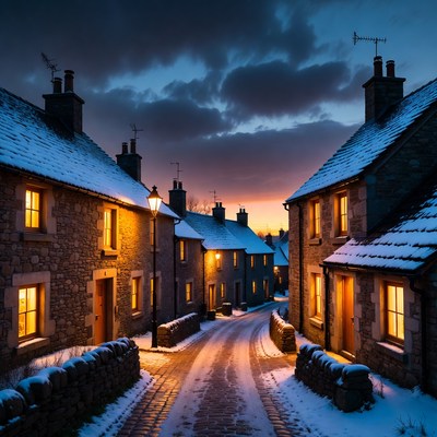 Winter evening in a quiet village