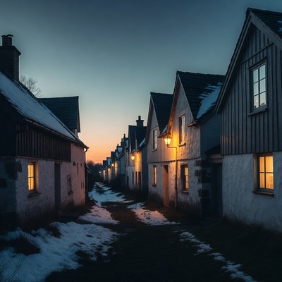 Winter evening in a quiet village