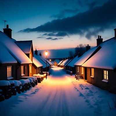 Winter evening in a quiet village