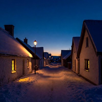 Street in winter at dusk