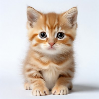 Cute kitten sitting on a white surface