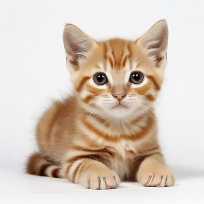 Cute orange tabby kitten on white background