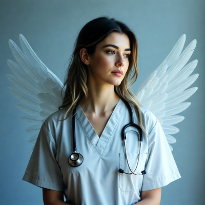 Nurse with angel wings standing still