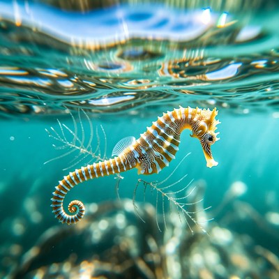 Seahorse swimming in clear water
