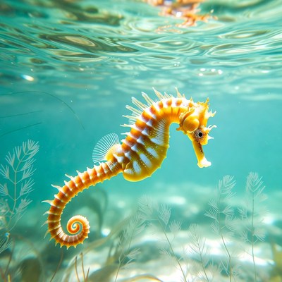 Seahorse swimming in clear water