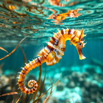 Seahorse swimming in ocean waters