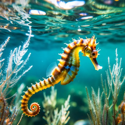Underwater view of a seahorse in nature
