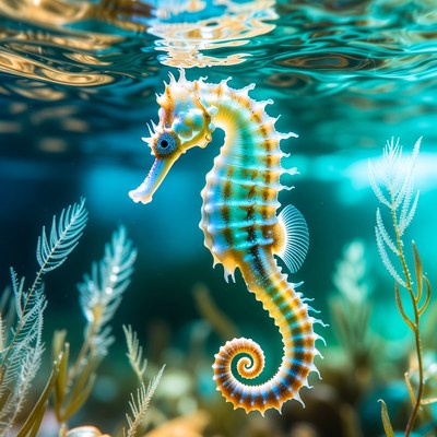 Seahorse swimming in clear water