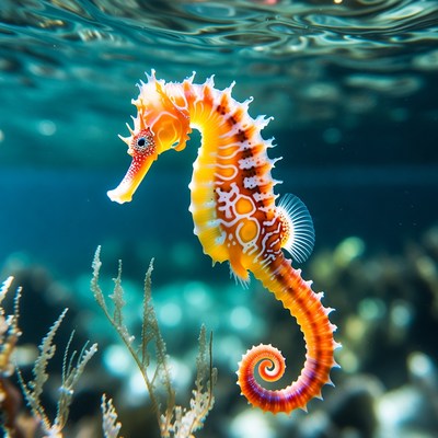 Colorful seahorse swimming underwater
