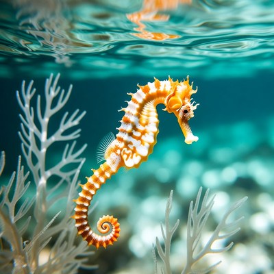 Seahorse swimming in clear water