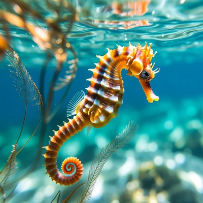 Seahorse swimming in clear water