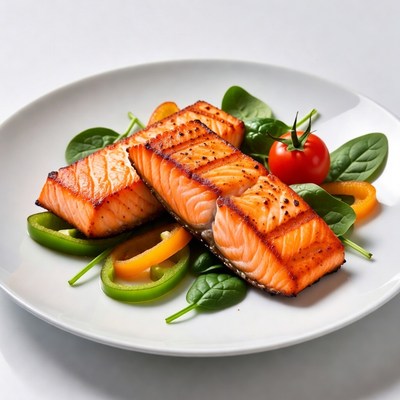 Salmon on a plate with vegetables