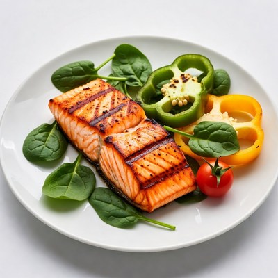 Grilled salmon with fresh vegetables