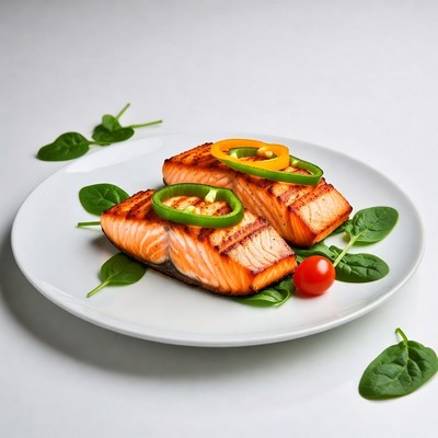 Grilled salmon served with vegetables