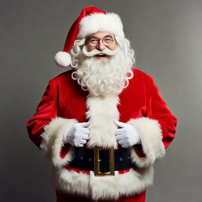 Santa claus smiling with hands on belt