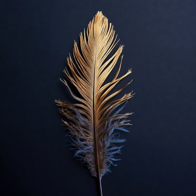 Golden feather on dark background