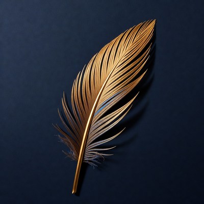 Golden feather on dark background