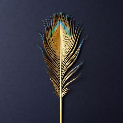 Golden feather on dark background