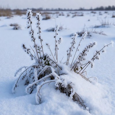 Winter plant in snowy landscape