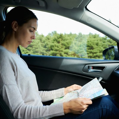 Looking at a map while driving