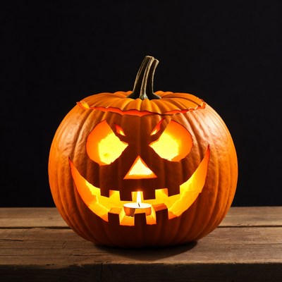 Carved pumpkin with candle light