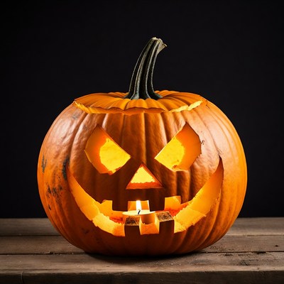 Carved pumpkin on halloween night