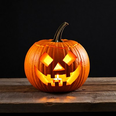 Carved pumpkin with candle for halloween