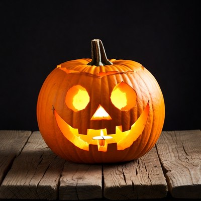 Carved pumpkin with light