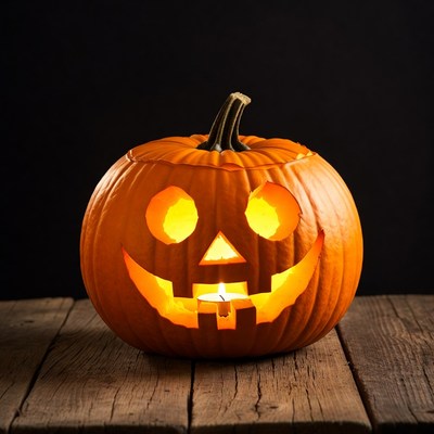 Pumpkin with candle lit for halloween