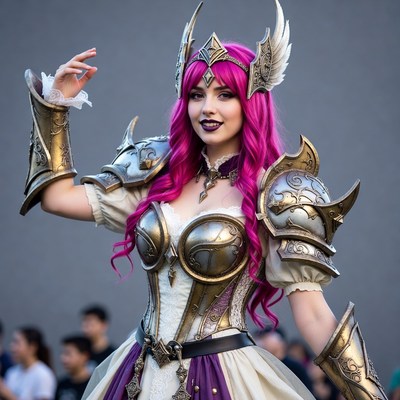Cosplayer in armor at convention