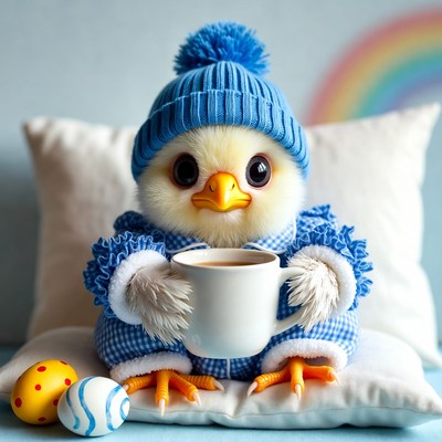 Cute chick holding a cup
