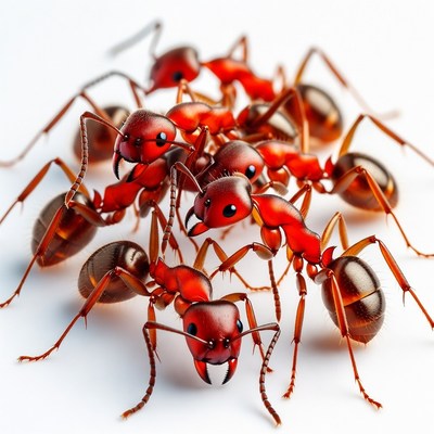 Red ants gathered on a surface