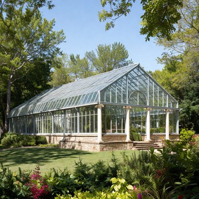 Greenhouse in a garden setting