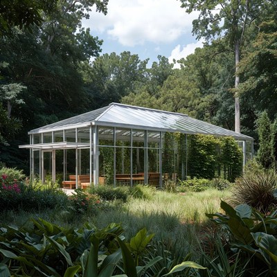 Greenhouse in a forest setting