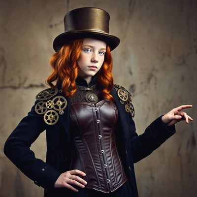 Girl in steampunk costume poses for a portrait