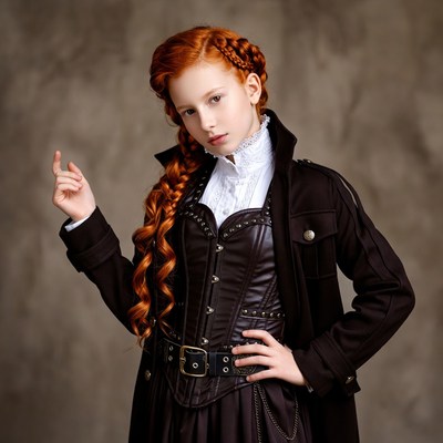 Young girl in dark costume with braided hair