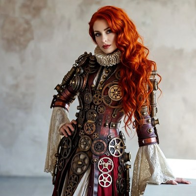 Steampunk model in creative outfit
